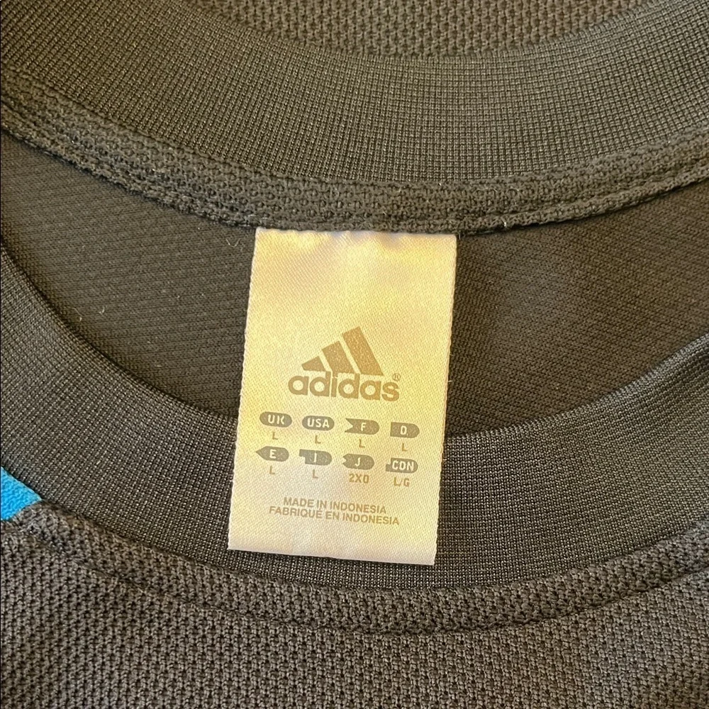 VINTAGE Adidas Men's Black Tee with Blue Accents SIZE L